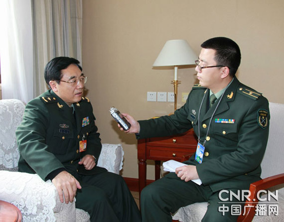 全國人大代表、濟南軍區裝備部部長朱文玉接受專訪圖片來源：中廣網陶宏祥攝